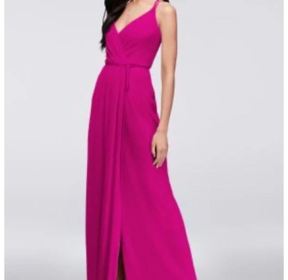 David’s Bridal Pink Wrap Maxi Dress Double Strap Georgette Bridesmaid Size 2